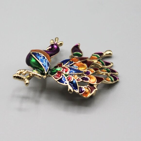 Peacock jewelry pin brooch elegant colorful yellow gold tone brand new beautiful - Picture 10 of 12